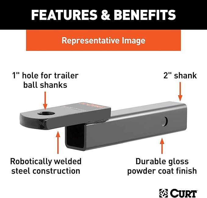 CURT 45020 Class 3 Trailer Hitch Ball Mount, Fits 2-Inch Receiver, 7,500 lbs, 1-Inch Hole, 2-In Drop, 3/4-Inch Rise