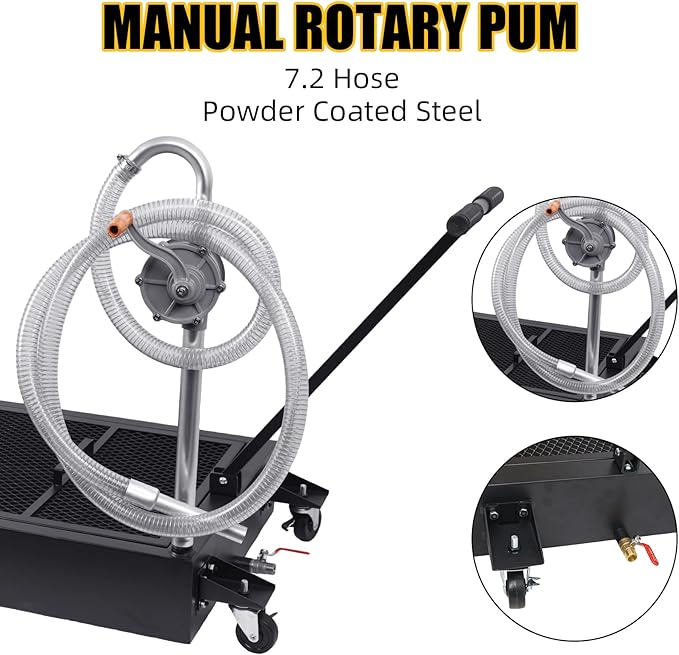 25 Gallon Oil Drain Pan 95L Foldable Low Profile Oil Drain Pan, Large Capacity Oil Change Pan, with Pump, Hose