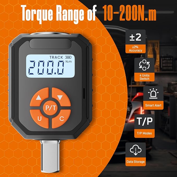 1/2" Digital Torque Wrench Adapter Set, 7.3-147.5 Ft.lb/10-200 N.m Electronic Torque Adapter with Buzzer & LED Indicator for Automotive Motocycle Car Repair