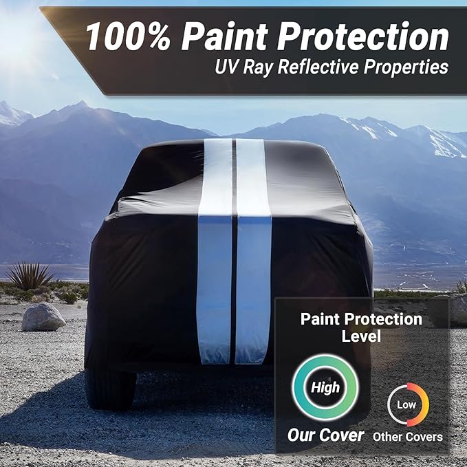 iCarCover Premium Plus Truck Cover Waterproof All Weather Rain Snow UV Protection Full Car Covers, Ram 1500, 2500, 3500, Mega cab 6'4" Standard Bed, Size T89 (See Size Chart) Stripe - Black/Gray
