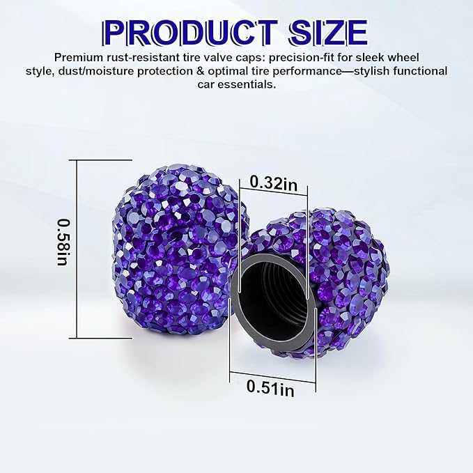 JUSTTOP 4 Pack Handmade Crystal Rhinestone Tire Valve Stem Caps, Universal for Cars, Trucks and Motorcycles - Deep Blue