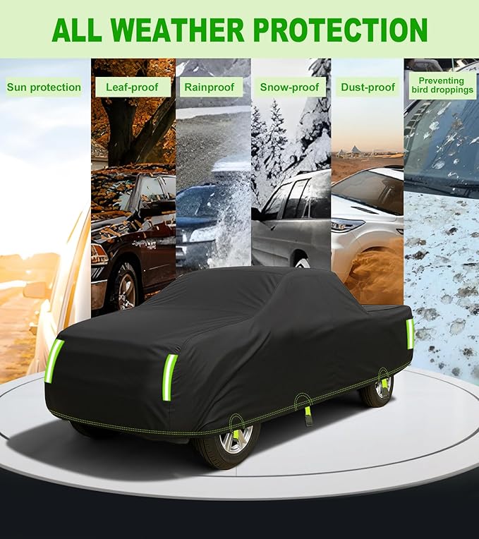 Truck Cover Waterproof All Weather - Heavy Duty Outdoor Full Pickup Cover Rain Sun UV Protection - Universal Fit for Ford F150, Dodge Ram 1500, Chevy Silverado Length Up to 230 inch