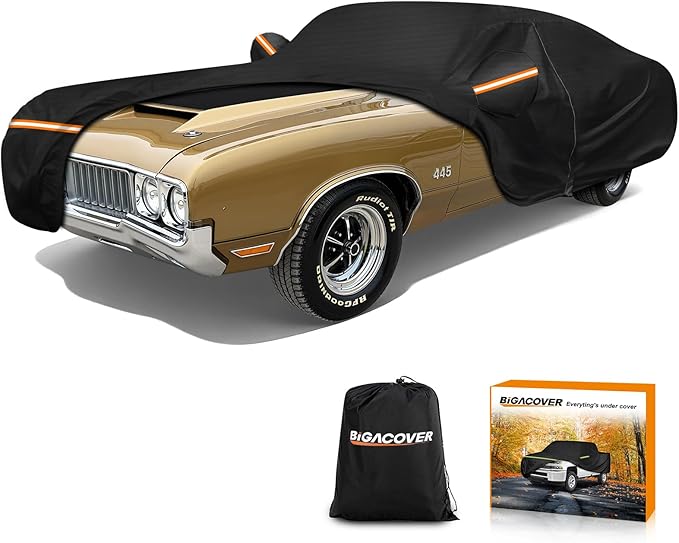 Car Cover for Oldsmobile Cutlass 1966-1980/1988, Waterproof 420D Oxford Cloth and Cotton Cover Outdoor Full Car Covers with Zipper Windproof Heavy Duty All Weather Protection