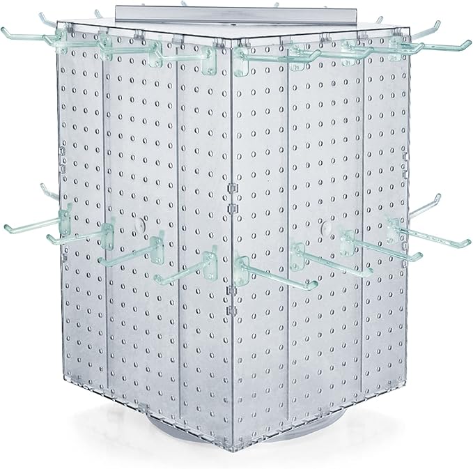 Azar Displays 701414-CLR-4C32 Rotating Countertop Display Kit with Peg Hooks Included, 14 Inches Wide x 14 Inches Deep x 20 Inches High, Pegboard Spinner Organizer, Clear