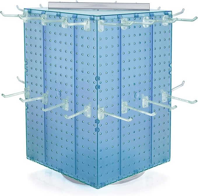 Azar Displays 701414-BLU-4C32 Rotating Countertop Display Kit with Peg Hooks Included, 14 Inches Wide x 14 Inches Deep x 20 Inches High, Pegboard Spinner Organizer, Blue