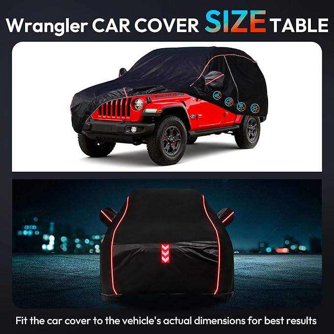 Car Cover for Jeep Wrangler 4-Door 2006-2025,All-Around Fastening 60s Quick-Install, 4 Upgrades for Car Cover Waterproof All Weather