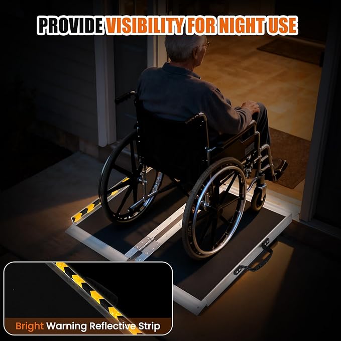 3FT Aluminum Folding Wheelchair Ramp - Heavy Duty 800 lbs Capacity, Portable Ramp for Cars, Stairs, Doorways, Scooters & Home Steps with Non-Slip Surface
