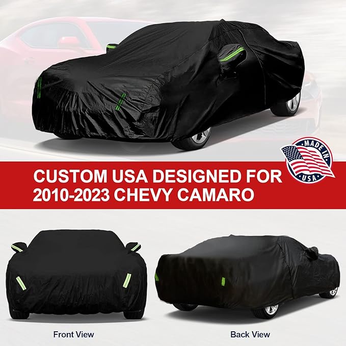 Car Cover for Chevy Camaro 2010-2023 6 Layers All Weather 210T Windproof Waterproof All Weather Protection Outdoor Covers Compatible with Chevy Camaro