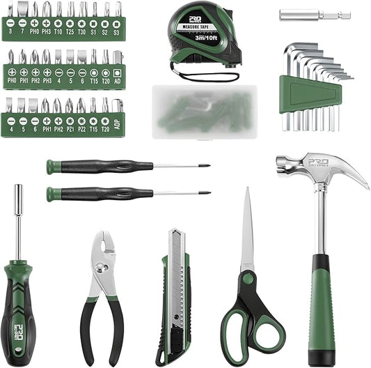 Prostormer 93-Piece Tool Kit, Basic Household Repair Tool Set with Toolbox Storage Case, Small Starter Tool Box Kit for Homeowners and College Students (Green)