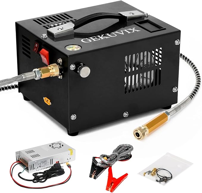 PCP Air Compressor 4500Psi/30Mpa Water/Oil Free PCP Air Pump Rifle,12V Automotive DC 110V AC PCP Airgun Compressor With Power Converter,Built-in Fan,Suitable for Paintball, Air Rifle