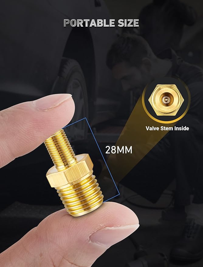 EVOULTES Brass Air Inflator Adapter w/Valve Stem Inside, 1/4" NPT (M) to Standard Schrader Valve (M), Tire Inflator Connector for Auto Portable Air Compressor/Pump, Air Hose, Air Chuck (2 Packs)