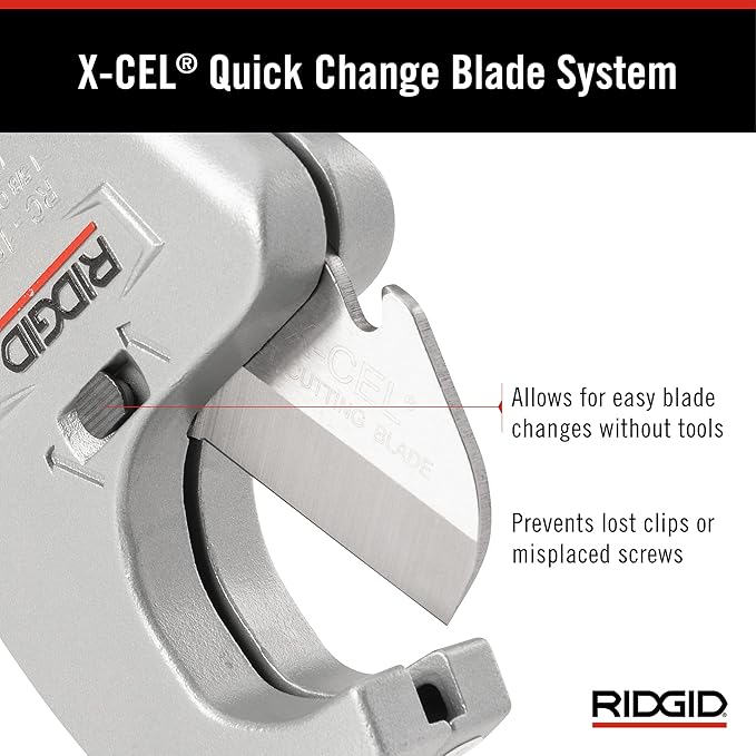 RIDGID 23498 Model RC-1625 Aluminum Ratchet Action 1/8" to 1-5/8" Plastic Pipe And Tubing Cutter, Silver, Small