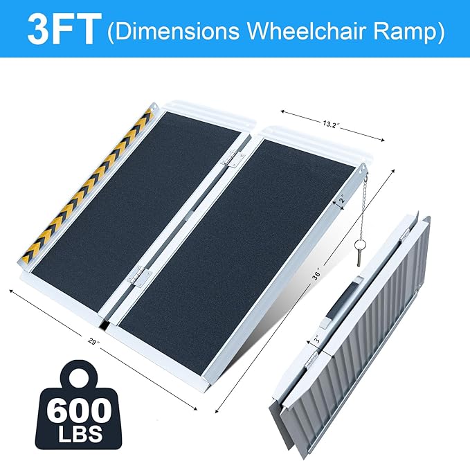 Portable Wheelchair ramp 3FT,No-Slip Aluminum Folding Handicap Ramp 800lbs Weight capacaity,Wheel Chair ramp for Home Steps,Stairs,car