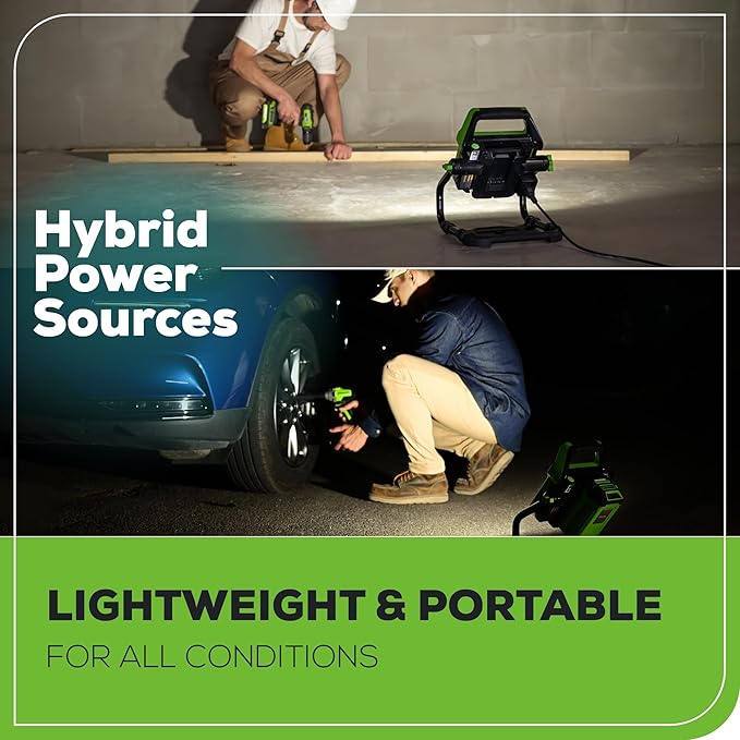 Greenworks 40V (AC/DC) 2000-Lumen LED Work Light, 360° Head Rotation, Tripod Mountable, Portable, Indoor/Outdoor Light, Flood Light, Tool-Only