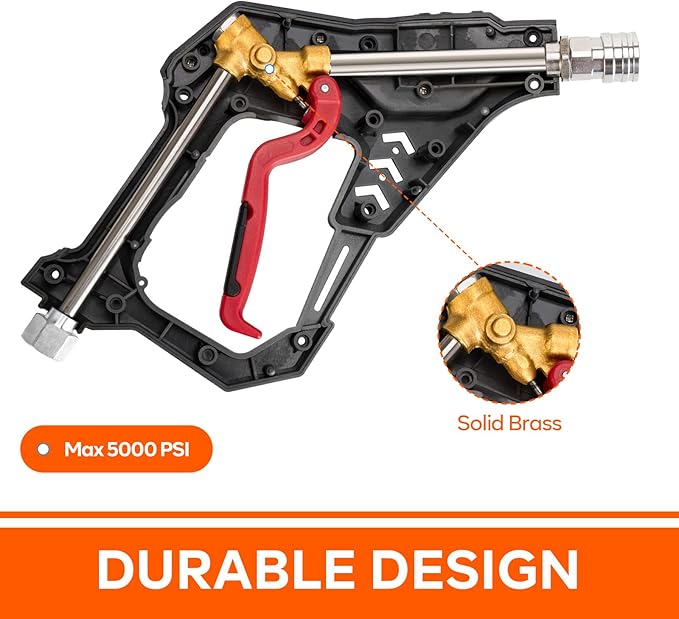 Pressure Washer Short Gun, Commercial 5000 PSI 12 GPM 5 Spray Nozzle Tips, 3/8" Quick Connect Plug and M22-14/15mm Fittings, Power Washer Gun Compatible with Foam Cannon