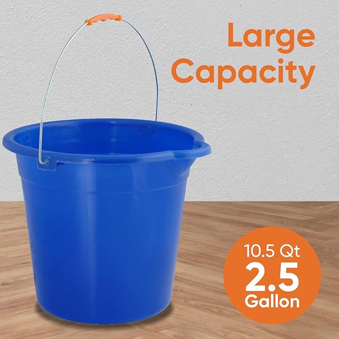 Superio Plastic 2 Gallon Bucket for Cleaning - Car Wash Bucket with Grip Handle - Royal Blue Small Durable Pail for Fishing, Mopping, Cleaning Camping - 10 Liter 4 Pack
