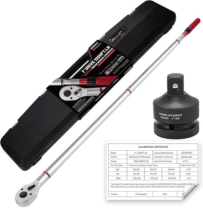 1 Inch Torque Wrench, 24 Tooth Torque Wrench 1'' Drive 200-1000FT.LB/271-1356.7N.M with a Solid Storage Case