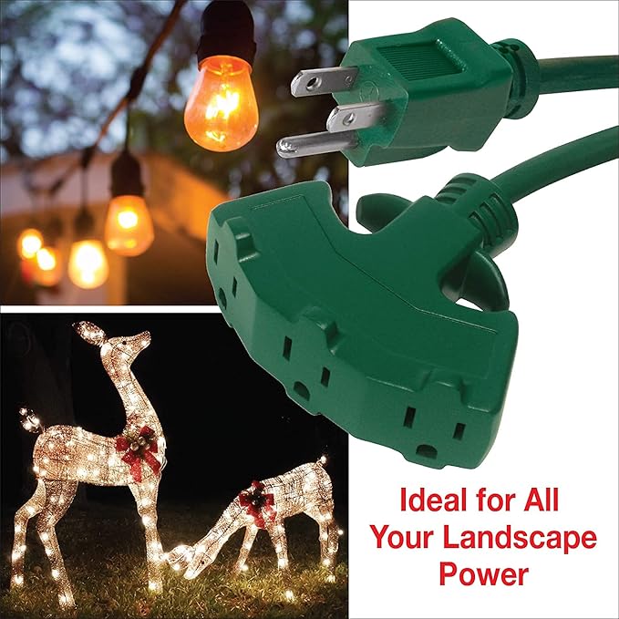 Clear Power 16 Gauge 3Prong Cords (3 Outlets, Green, 8 ft)