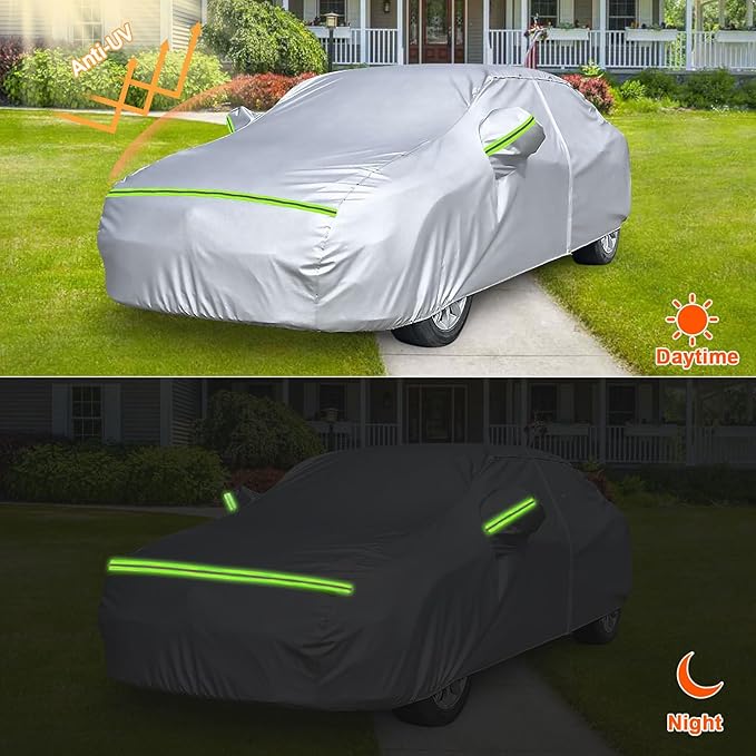 Waterproof Car Covers Replace for 2006-2025 Hyundai Elantra, 6 Layers Silver All Weather Custom-fit Car Cover with Zipper Door & Windproof Bands for Snow Rain Dust Hail Protection