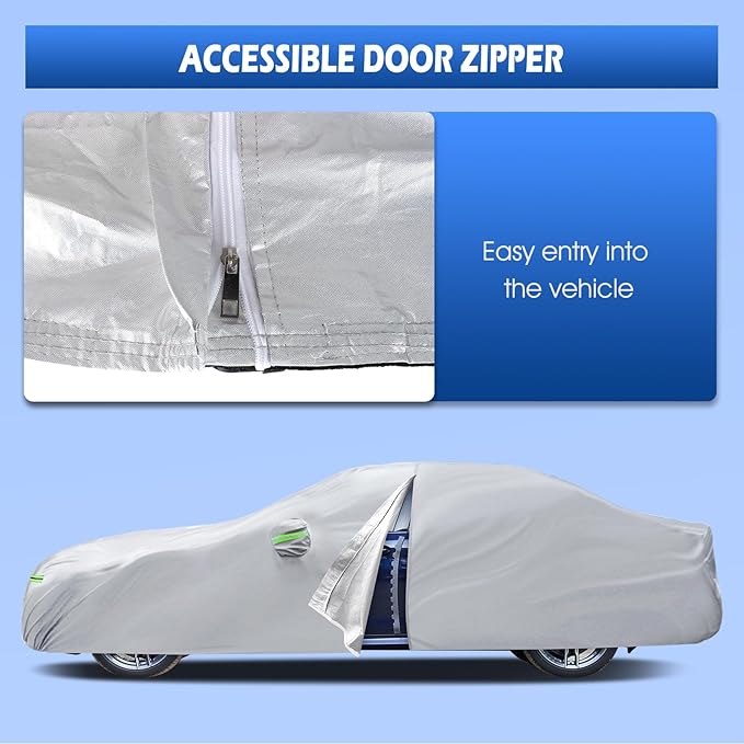 Car Cover Fit for BMW 5 Series 528i 530i 535i 540i M5 M550i M550 (2007-2025), Migaven Waterproof Full Exterior Cover Sun Rain Protection with Door Zipper, Silver