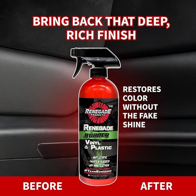 Rebel Rubber, Vinyl & Plastic Spray Shine with UV Protection, Anti-Static and Anti-Stick Properties, Protect Plastics, Tires & Interior Vinyls with Our Non Greasy Water Based Formula