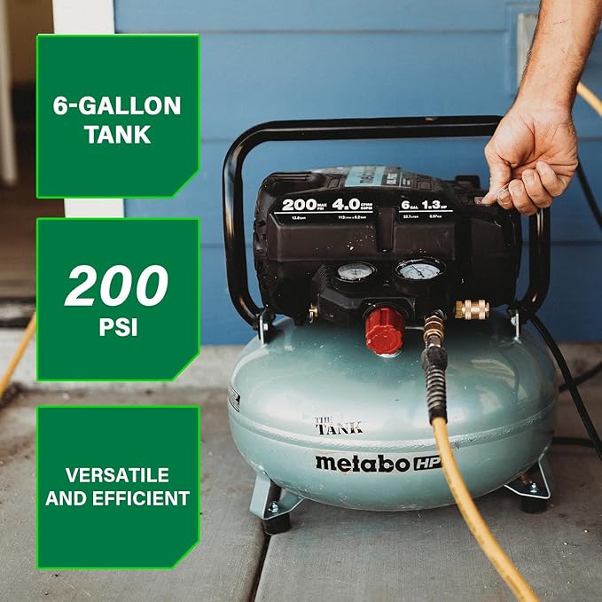 Metabo HPT Air Compressor, THE TANK, Portable Pancake Air Compressor 200 PSI, 6 Gallon Tank, Versatile for Use with Framing, Siding, Finish, Brad or Roofing Nailers, EC914S