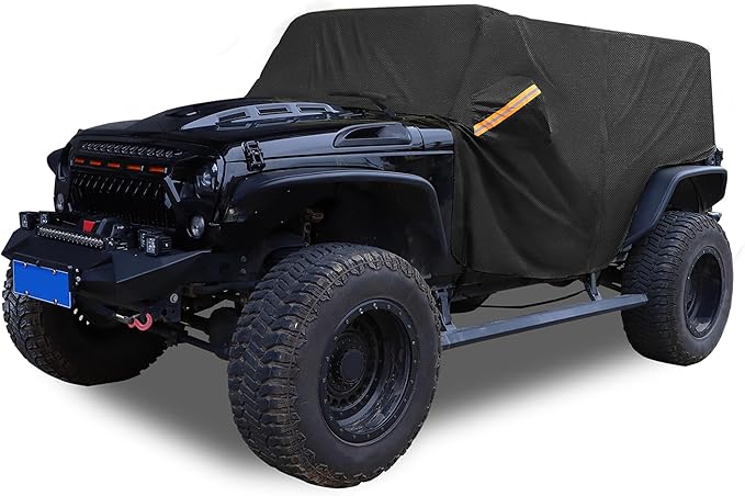 X AUTOHAUX SUV Car Cover Cab Cover Fit for Jeep Wrangler JK JL Hardtop 2 Door 2007-2021 Outdoor Sun Dust Wind Snow Protection 210D Oxford with Driver Door Zipper Black