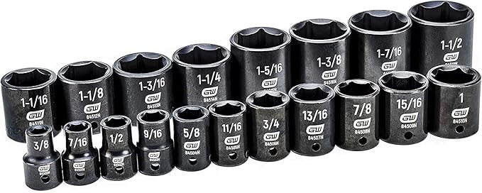 GEARWRENCH 19 Pc. 1/2" Drive 6 Pt. Standard Impact Socket Set, SAE - 84932N