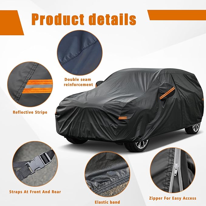 Kayme 7 Layers SUV Car Cover Custom Fit for Kia Seltos (2019-2025) Waterproof All Weather for Automobiles,Outdoor Full Cover Rain Sun UV Protection.Black