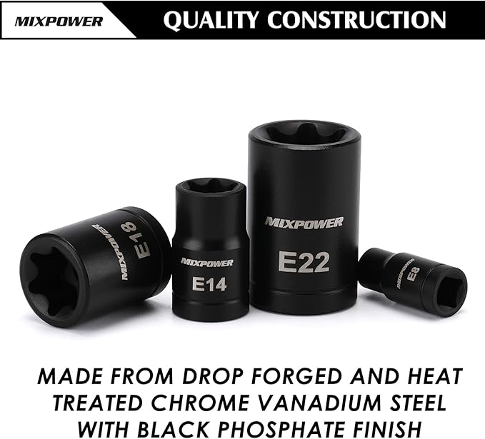 MIXPOWER 32PCS Torx Bit Socket Set, 14 Star Bits (T8-T70)& 13 E-Torx Sockets (E4-E24), CR-V & S2 Alloy Steel