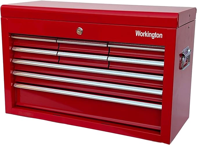 Workington Portable Metal tool chest with 9 drawers, 24" Cabinet with Ball Bearing Drawer Slides, Steel Tool Storage Box Organizer 4006 Red