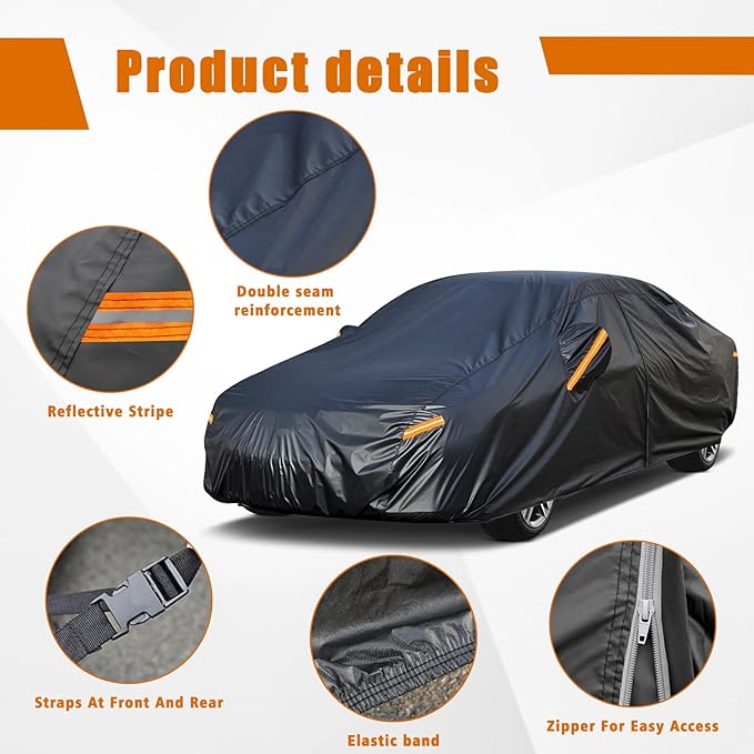 Kayme 7 Layers Car Cover Custom Fit for BMW 3 Series 320i 325i 328i 330i 335i (2013-2025) Waterproof All Weather for Automobiles, Outdoor Full Cover Rain Sun UV Protection.Black