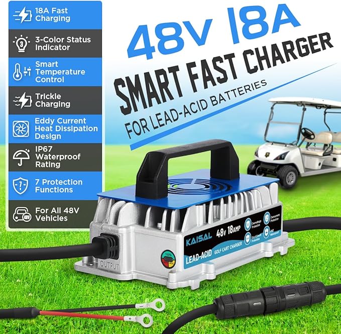 48V 18A Charger 1250W Golf Cart Battery Charger 48 Volt for Club Car/EZGO/Yamaha Onboard Lead-Acid Golf Cart Charger, for 48V Forklift, Lawn Mower, Pallet Jack, Scissor Lifter, Floor Scrubber, Marine