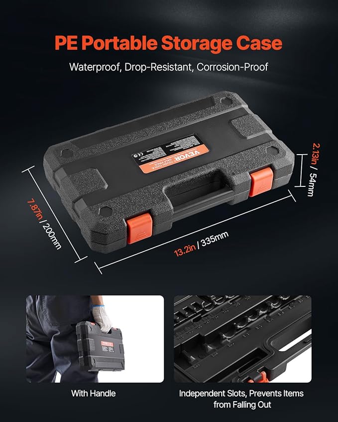 VEVOR Torx Bit Socket and External Torx Socket Set, 31-Piece T8-T70 and E4-E24, S2 Alloy Steel and Cr-V Steel, 1/4 in, 3/8 in, and 1/2 in Drives, with Adapter and Enhanced Storage Case, for Automotive