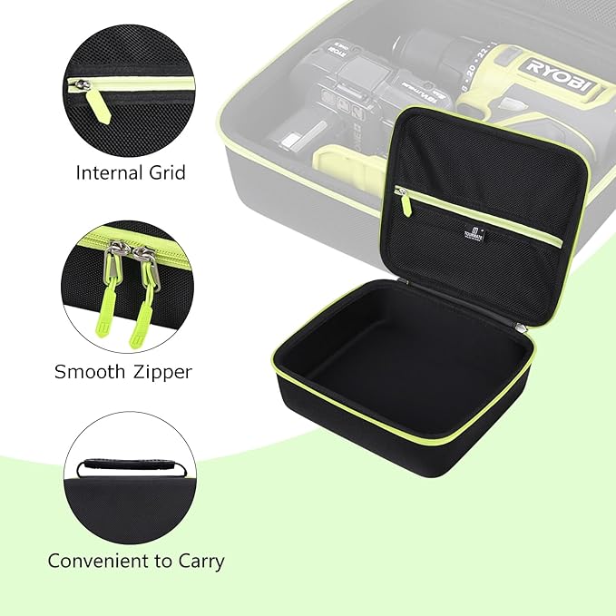 Hard Storage Case for RYOBI ONE+ 18V Cordless 1/2 in. Drill PCL206B - Travel Case for RYOBI ONE+ 18V Cordless 1/4 in/18V,3/8 in Driver(Box for Sale) (Black & Green)