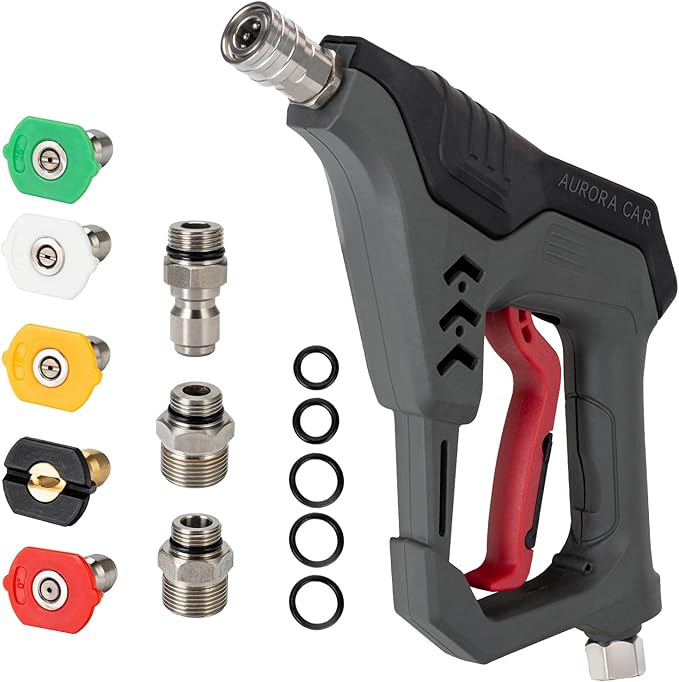 Pressure Washer Short Gun, Commercial 5000 PSI 12 GPM 5 Spray Nozzle Tips, 3/8" Quick Connect Plug and M22-14/15mm Fittings, Power Washer Gun Compatible with Foam Cannon
