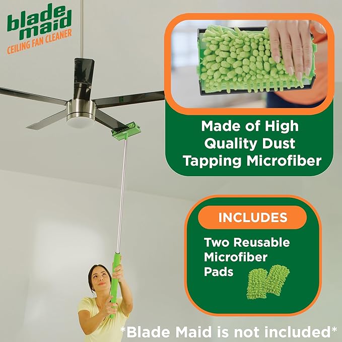 Blade Maid Replacement Microfiber Pads | Reusable, Machine Washable Pads for Blade Maid Ceiling Fan Cleaner with Extendable Pole for High Ceilings, Corner Cleaning Tool | Size 4.9" x 7.7" (Pack of 2)
