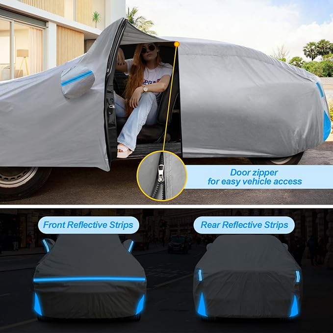 Car Cover for 2002-2025 Nissan Altima, Waterproof Custom-fit All Weather Sun Rain UV Snow Wind Protection Outdoor Altima Full Car Cover with Door Zipper & Cotton Lining-Grey