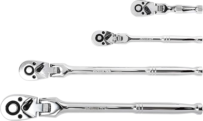 ARES 42040 - Flex Head Ratchet Set - 4-Piece 72-Tooth Ratchets - Premium Chrome Vanadium Steel Construction & Chrome Plated Finish - Quick Release Reversible Design with 5 Degree Swing