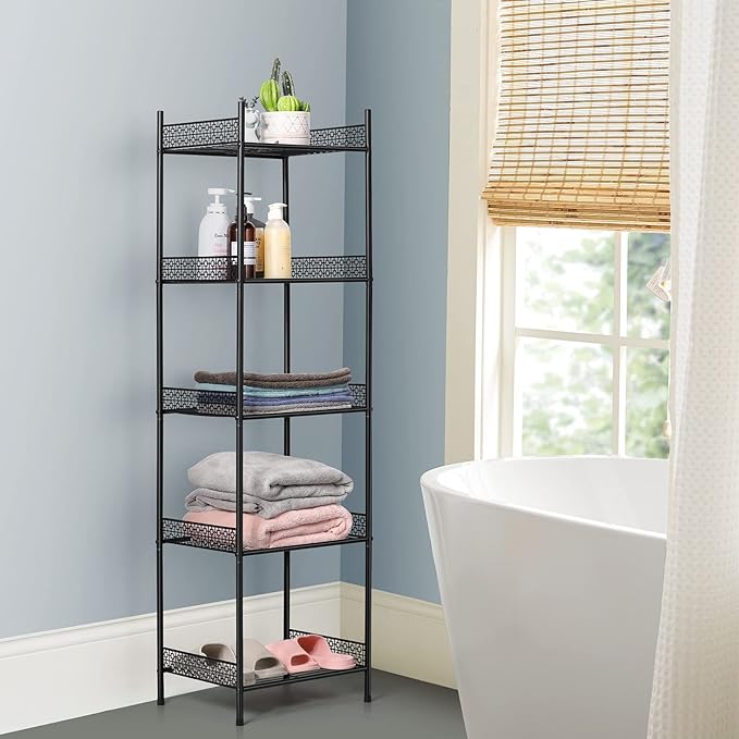 5 Tier Wire Shelving Metal Storage Rack Standing Shelving Units Shelves Bathroom Shelf for Laundry Bathroom Kitchen Livingroom Pantry Closet Garage, Black