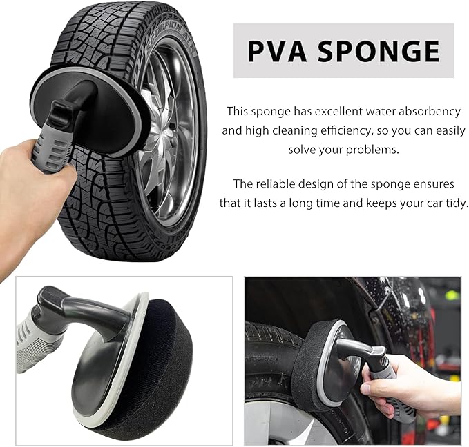Car Tire Shine Applicator, High-Density Sponge Tyre Dressing Applicator Pad with Curved Handle, Reusable Wheel Polishing Brush Auto Detailing Foam for Applying Tire Shine