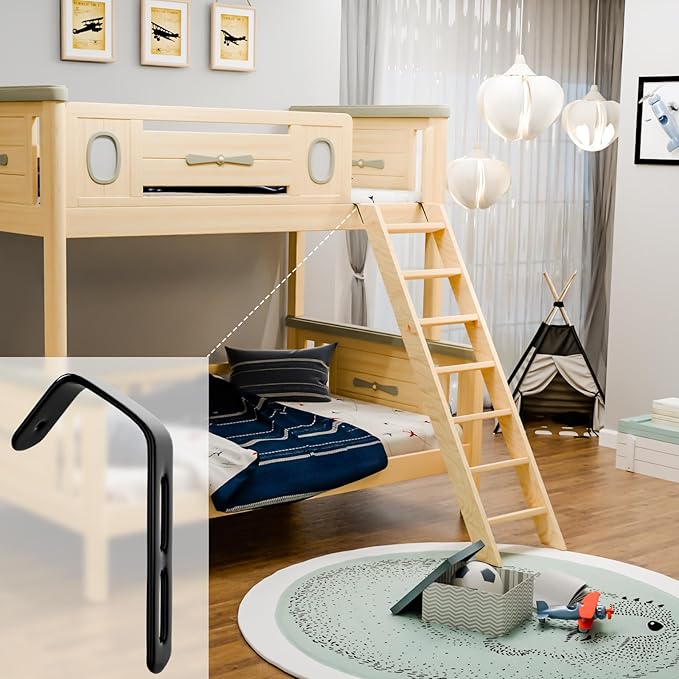 4 Set Angled Bunk Bed Ladder Hooks PVC Adjustable Coated Stainless Steel Iron Bunk Bed Ladder Hooks Brackets Heavy Duty RV Utility Hook Hanger J Hooks Metal with Mounting Screws