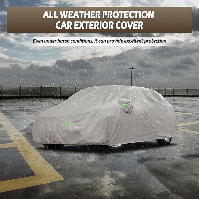 Migaven Car Cover Fit for Toyota Corolla 2000-2025, Honda Civic 1991-2025, Waterproof Full Exterior Cover Sun Rain Protection with Door Zipper and Cotton Lining