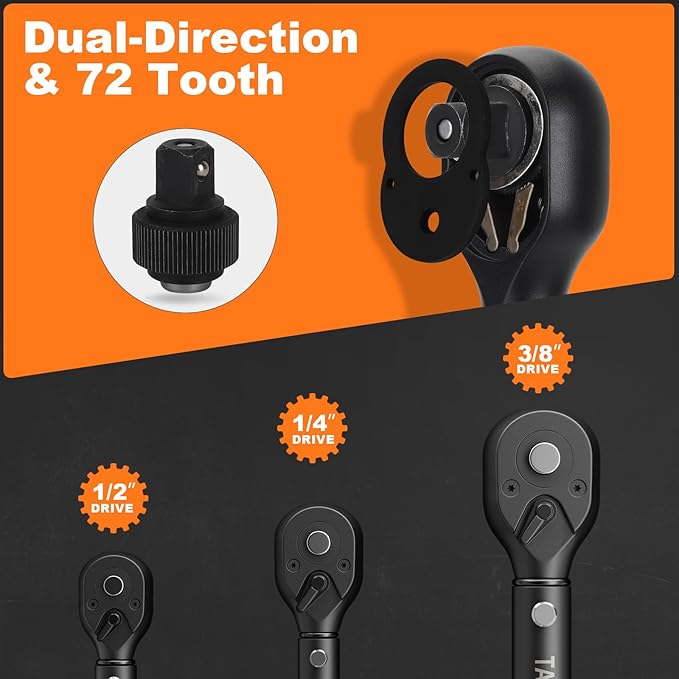 1/4 3/8 1/2-inch Drive Click Torque Wrench, 3Pcs 4-20Ft.lb, 5-45Ft.lb, 15-165Ft.lb Torque Wrench Set with ±3% Accuracy, 72-Tooth, Dual-Direction for Bike, Motorcycle, Car Repair