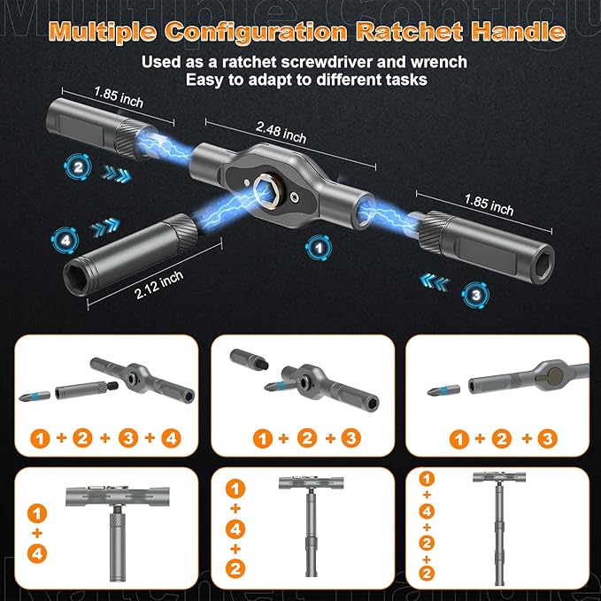 42 In 1 Magnetic Ratchet Screwdriver Set, T Handle Ratcheting Screwdriver Set with Storage Case, Multi Bits, Repair Kit for Computer, Eyeglass, Bicycles, Watch, Furniture, DIY (Orange)