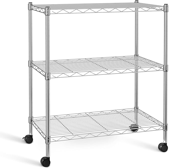 Simple Deluxe 3-Tier Storage Shelves, 750 Lbs Loading Capacity, 24.02" W x 13.78" D x 29.92" H Shelving Unit for Garage, Pantry and Kitchen, Chrome