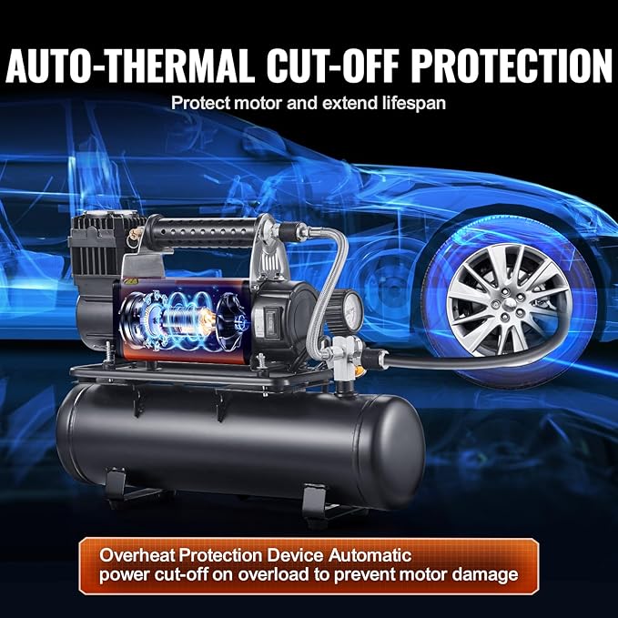 VEVOR 12V Heavy Duty Air Compressor with 6L Tank Kit, 6.35 CFM Portable Tire Inflator, 150PSI Offroad Air Compressor with Digital Pressure Gauge Tire Inflator for Trucks Car SUV 4 x 4 Vehicle RV