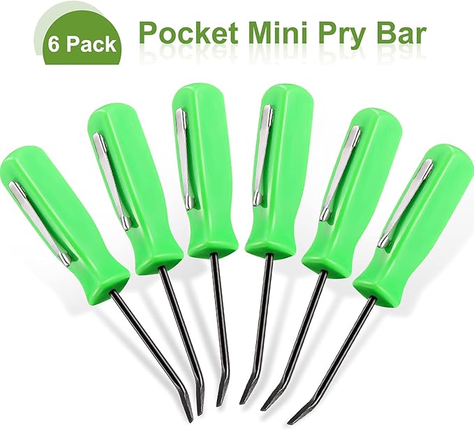 6 Pieces Mini Pocket Pry Bar Green Pocket Bar with Clip Set 4.5 Inch Length Mini Pry Tool for Home Office Car Repair Gadgets Mechanics Electricians Technicians (Green)