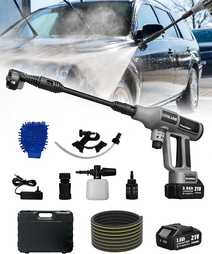 Cordless Pressure Washer 1080PSI with 2 x 3.0 Ah Batteries, Portable Power Washer with 6-in-1 Nozzle,Foam Cannon, Hose, Faucet Adaptor, Handheld Pressure Washer for Car Wash Fences Driveways Patios
