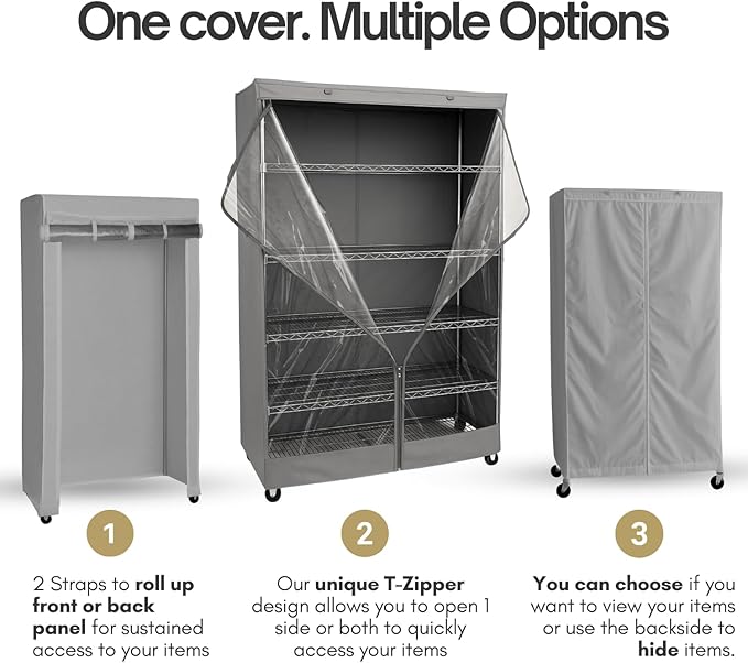 Formosa Covers Premium Wire Shelf Cover Clear Front - (48”Wx18”Dx72”H) Shelving Storage Solution Wire Rack Protection - Waterproof Dustproof Fabric, 3 Way Zipper (NO SHELF)